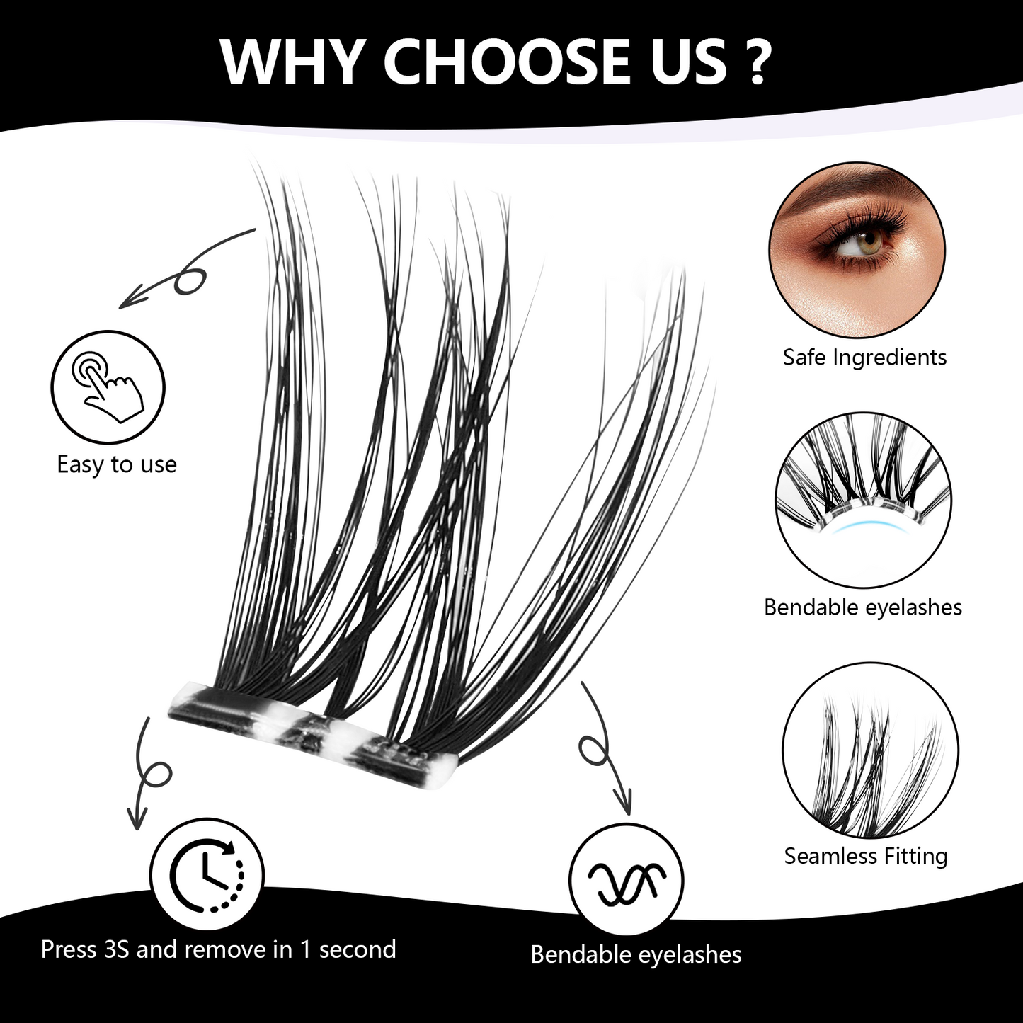 Cofier Flora Lash Clusters 10-18mm C Curl – No Glue Self-Adhesive Lashes