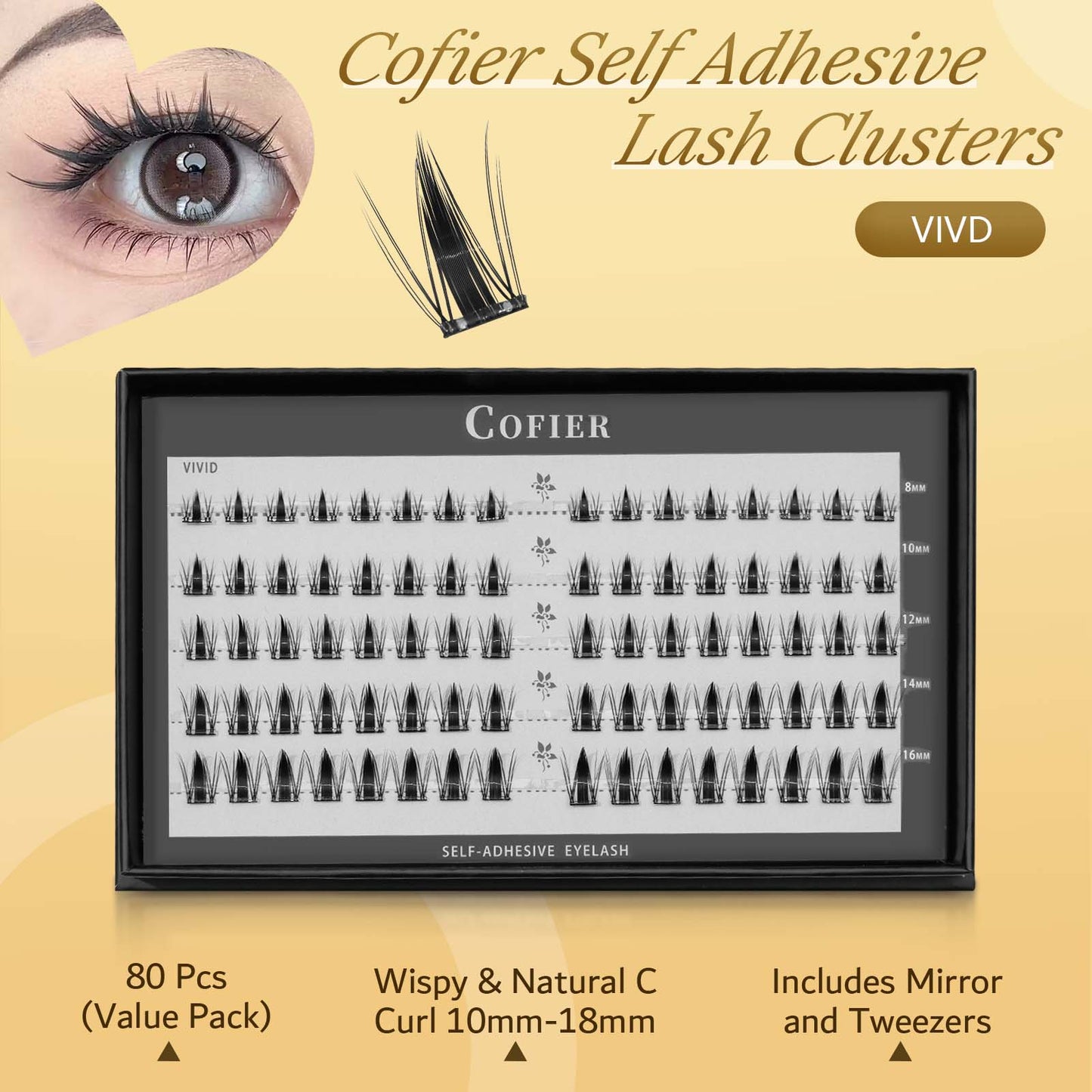 Cofier Vivid Lash Clusters 8-16mm C Curl – No Glue DIY Lash Kit