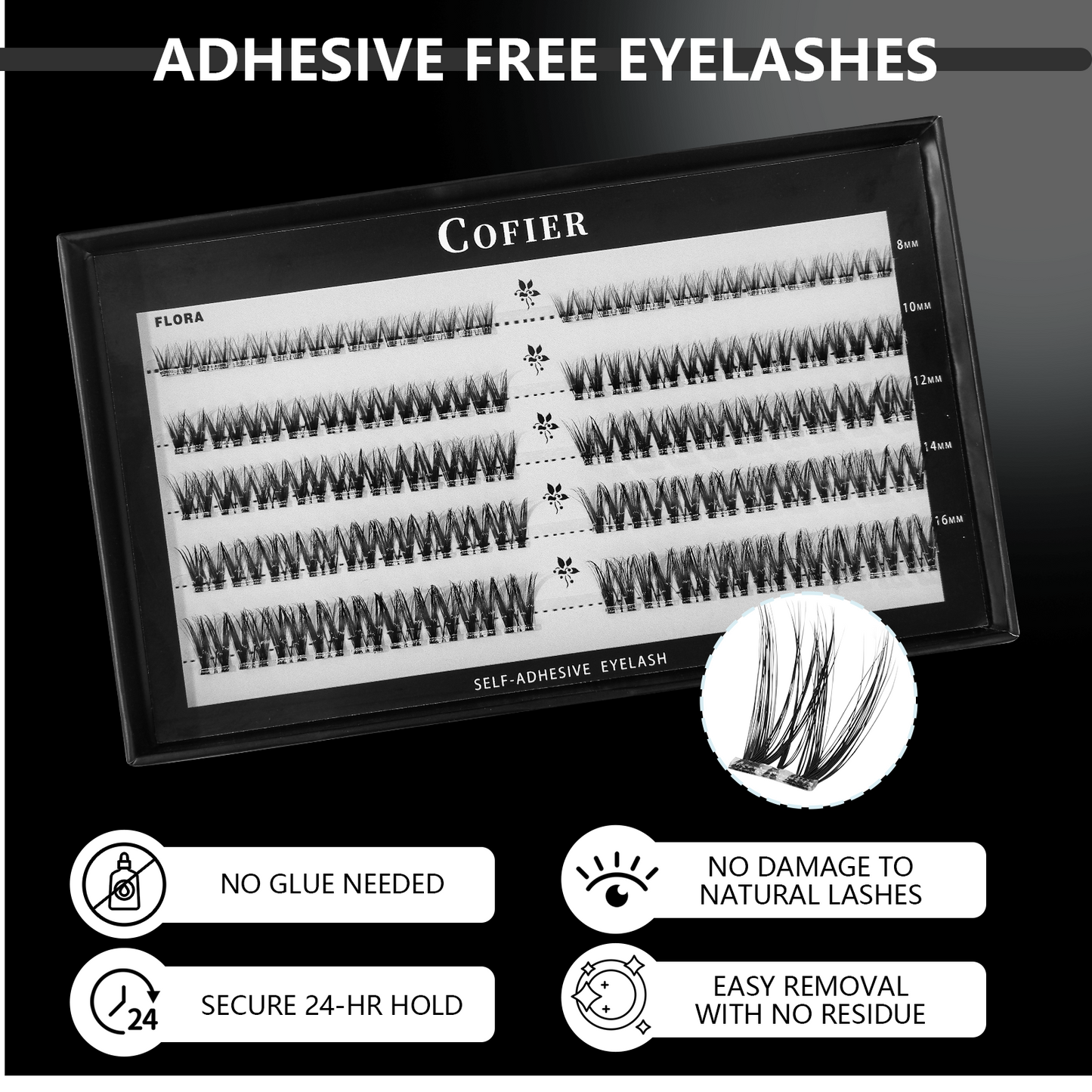 Cofier Flora Lash Clusters 10-18mm C Curl – No Glue Self-Adhesive Lashes