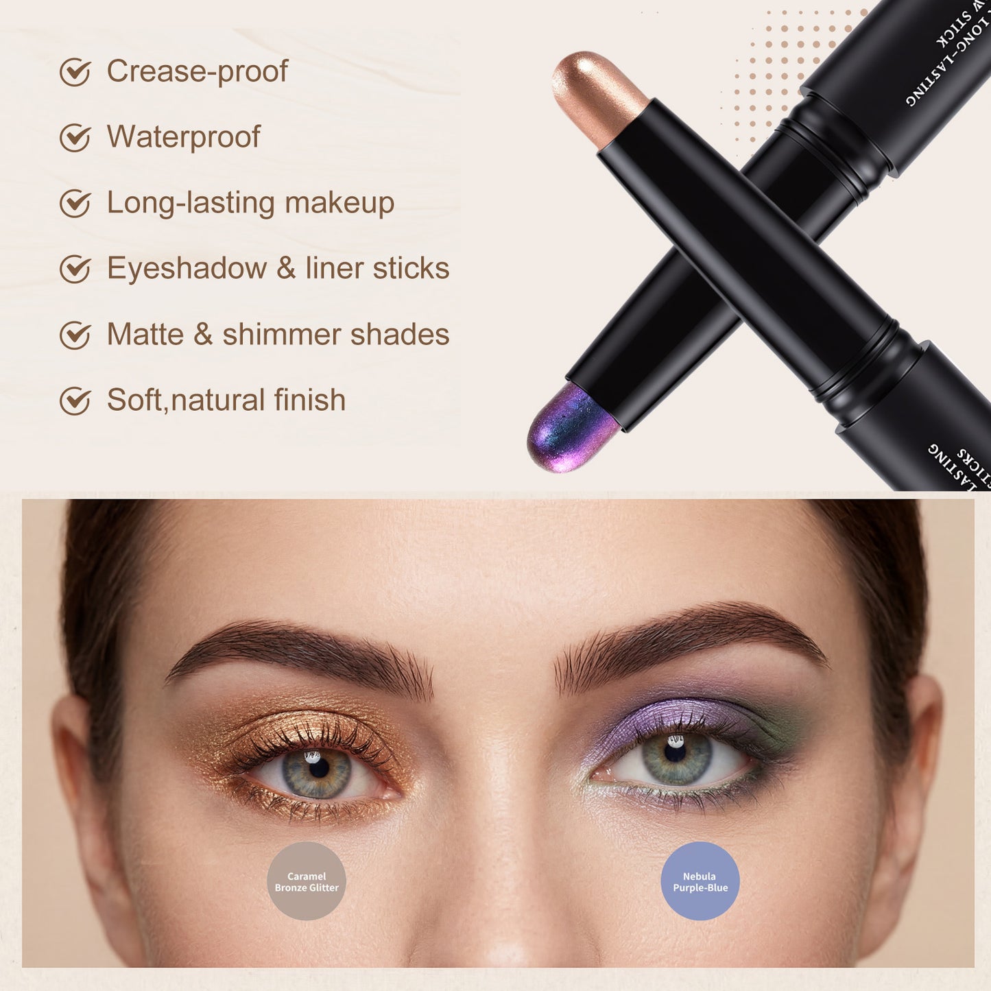 Cofier Lazy Girl Eyeshadow Stick – One Swipe Blendable Cream Shadow, Waterproof Long-Lasting Eye Makeup