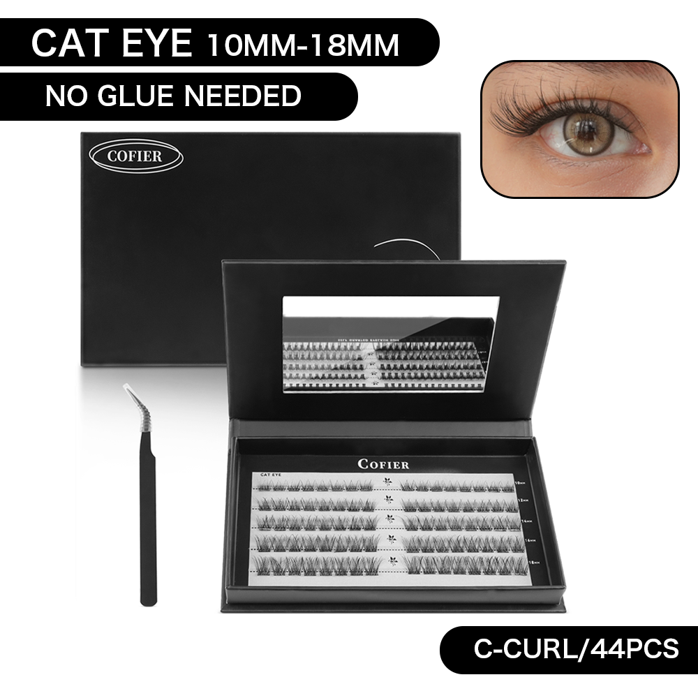 Cofier Cat Eye Lash Clusters 10-18mm C Curl – No Glue DIY Lash Kit