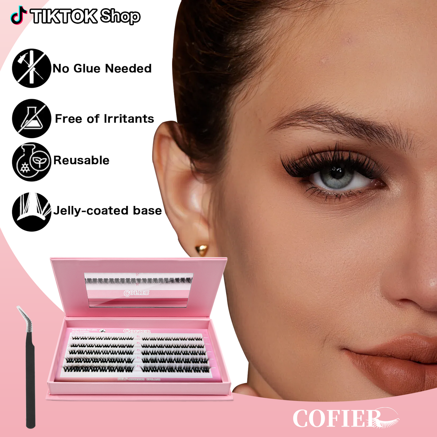 Cofier 3D Nova Lash Clusters 10-18mm C Curl – No Glue Self-Adhesive Lashes