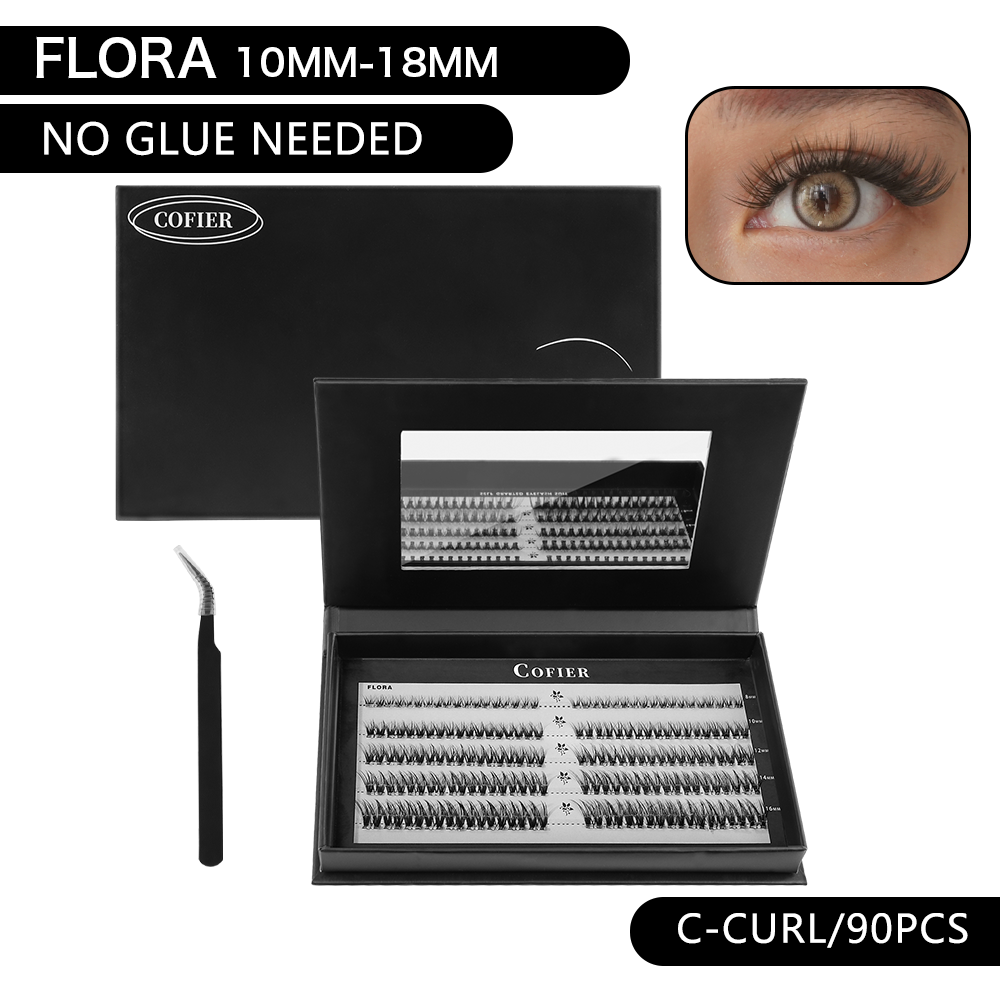 Cofier Flora Lash Clusters 10-18mm C Curl – No Glue Self-Adhesive Lashes