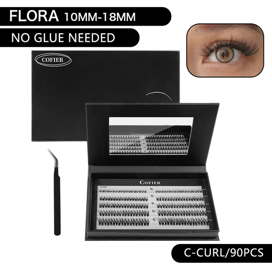 Cofier Flora Lash Clusters 10-18mm C Curl – No Glue Self-Adhesive Lashes